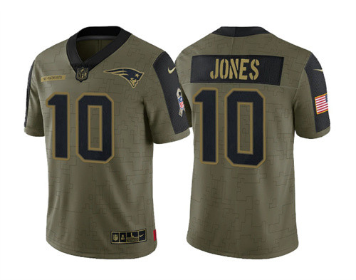 Men's New England Patriots #10 Mac Jones 2021 Olive Salute To Service Limited Stitched
